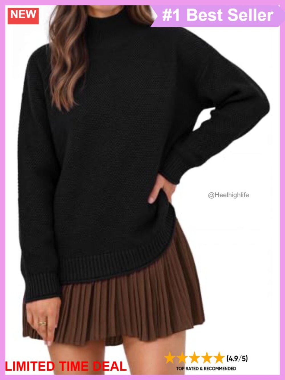 Womens Turtleneck Long Sleeve Cozy Knit Sweater Loose Pullover